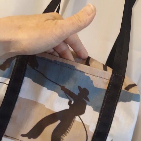 New Mini Duffle Travel Tote Shoulder Bag Western Cowboy Rodeo Horses Brown Blue - Picture 3 of 9